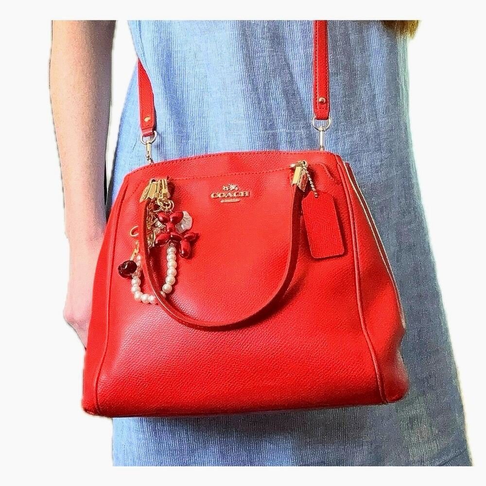Coach Minetta Satchel Handbag Purse: Crossbody Strap, Cherry Red, Crossgrain